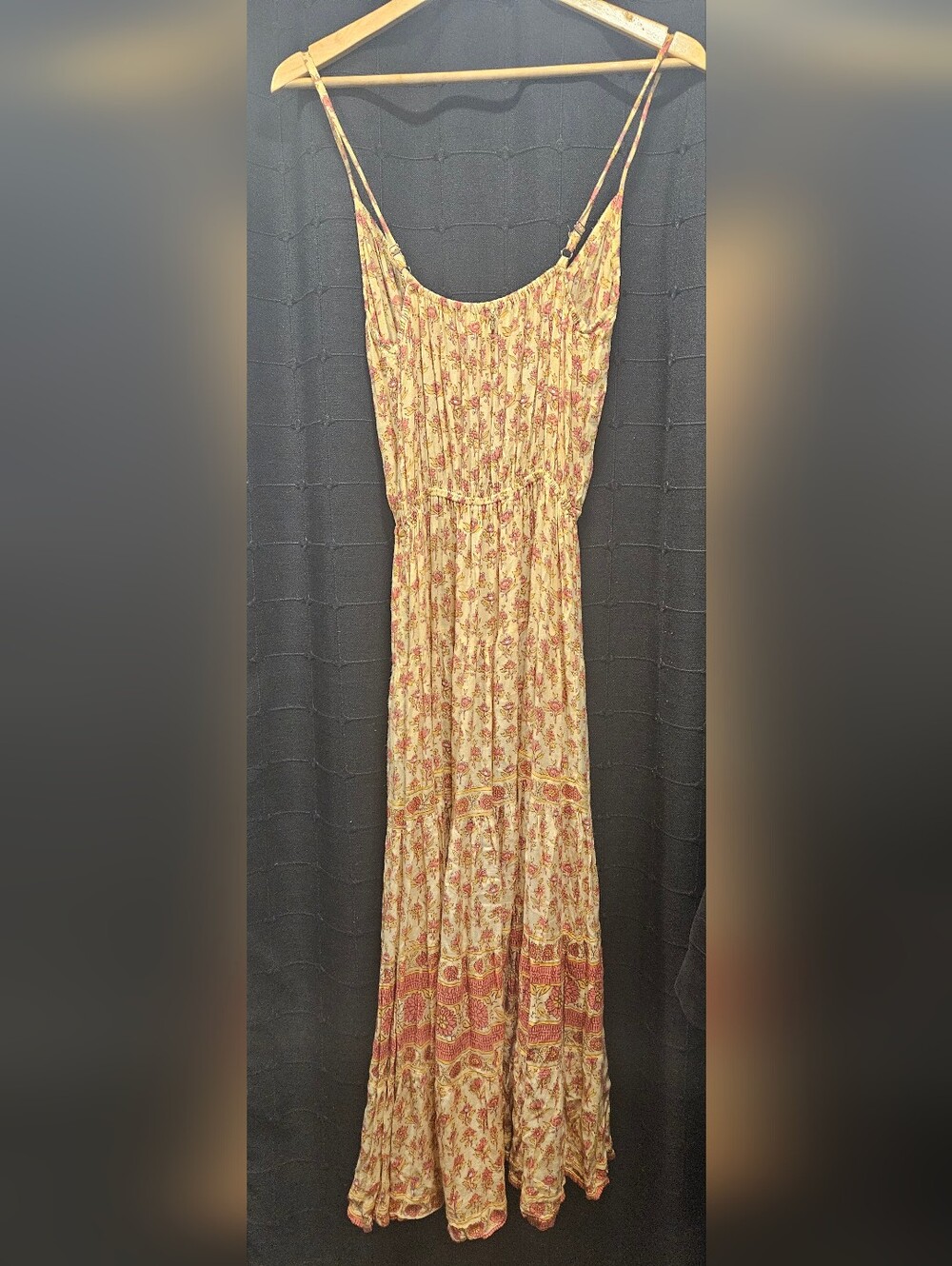 BEACHGOLD Floral Tiered Maxi Dress Small Yellow Boho Tassel Sustainable B-Corp - Picture 3 of 9